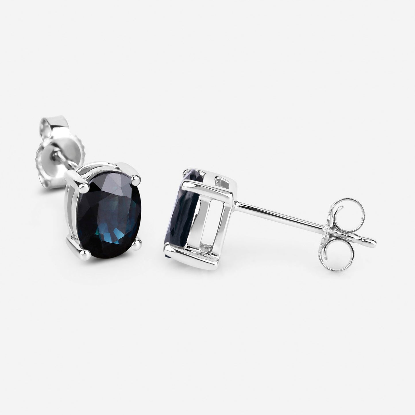 Blue Sapphire Stud Earrings 1.88 Carats 10K White Gold