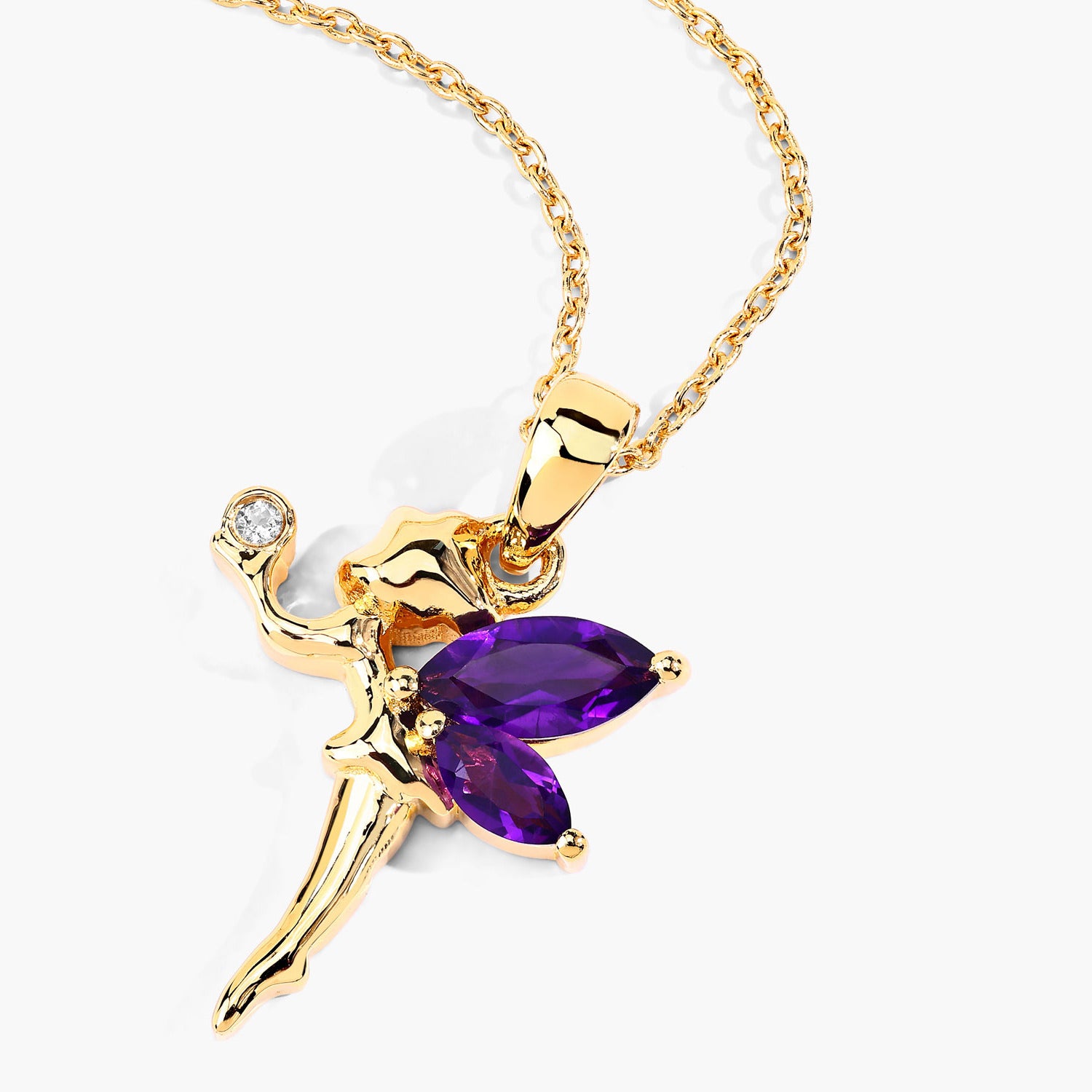 Amethyst Fairy Pendant With White Topaz 0.68 Carats Gold Plated Silver