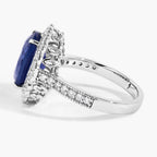 Blue Sapphire Ring With Diamonds 5.01 Carats 18K White Gold