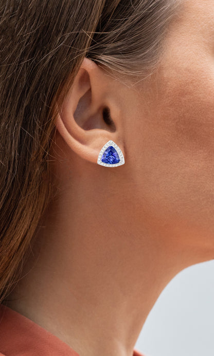 Tanzanite Stud Earrings With Diamonds 4.6 Carats 14K White Gold