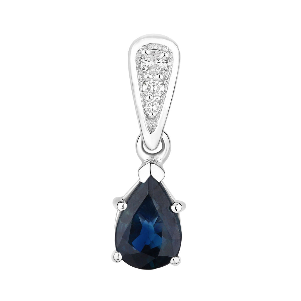 Blue Sapphire Pendant With Diamonds 0.82 Carats 14K White Gold