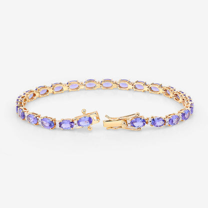 Tanzanite Tennis Bracelet White Diamonds 10.8 Carats 14K Yellow Gold