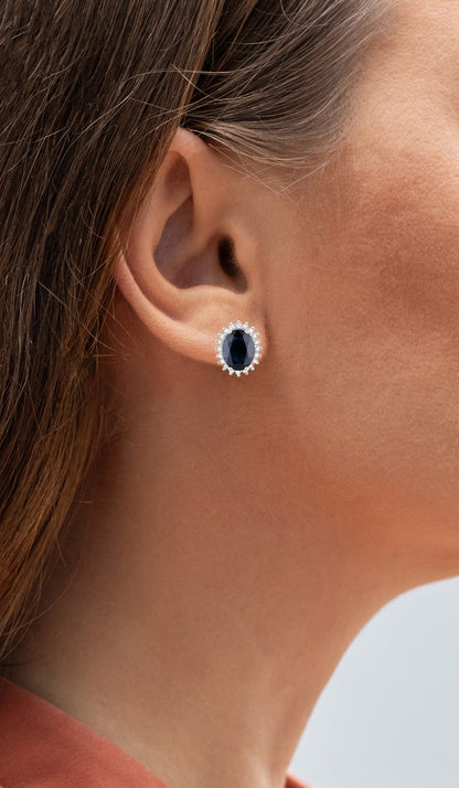 Blue Sapphire Earrings Diamonds 3.3 Carats 14K White Gold