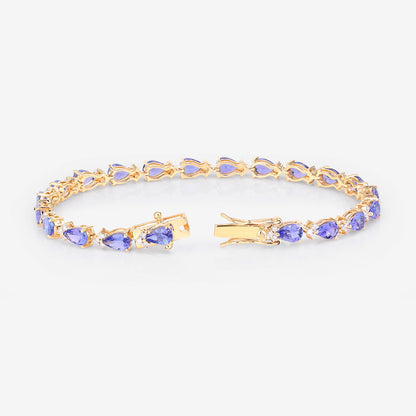 Tanzanite Tennis Bracelet Diamonds 8.2 Carats 14K Yellow Gold