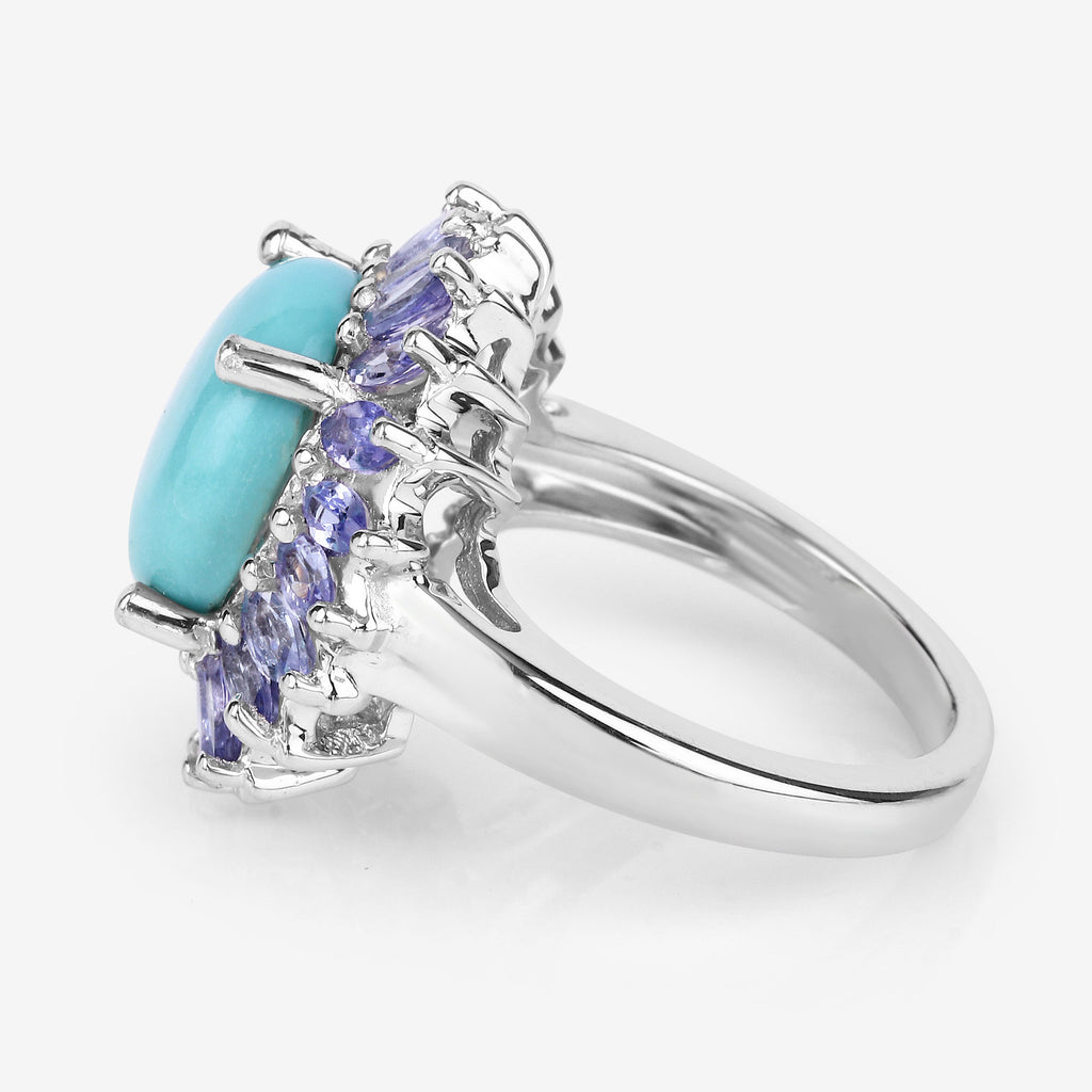 Larimar Ring With Tanzanite 6.06 Carats Sterling Silver