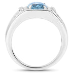 London Blue Topaz Ring With White Topaz 2.64 Carats Sterling Silver