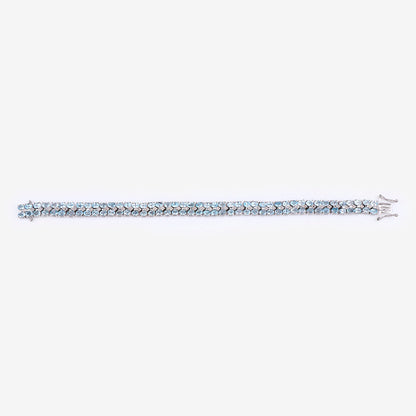 Blue Topaz Tennis Bracelet White Diamonds 17.2 Carats Silver