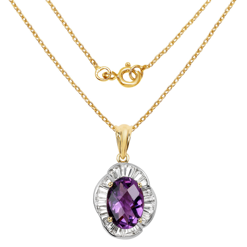Amethyst Pendant With White Topaz 6.34 Carats Gold Plated Silver