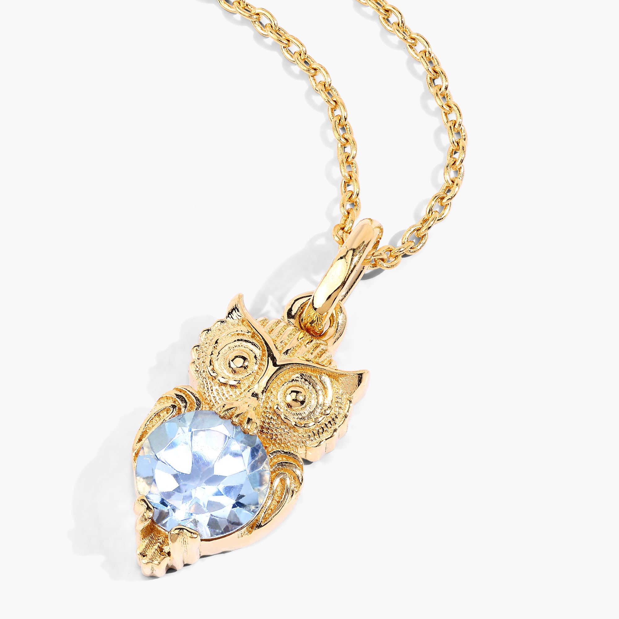 Blue Topaz Owl Pendant 1.04 Carats Gold Plated Silver