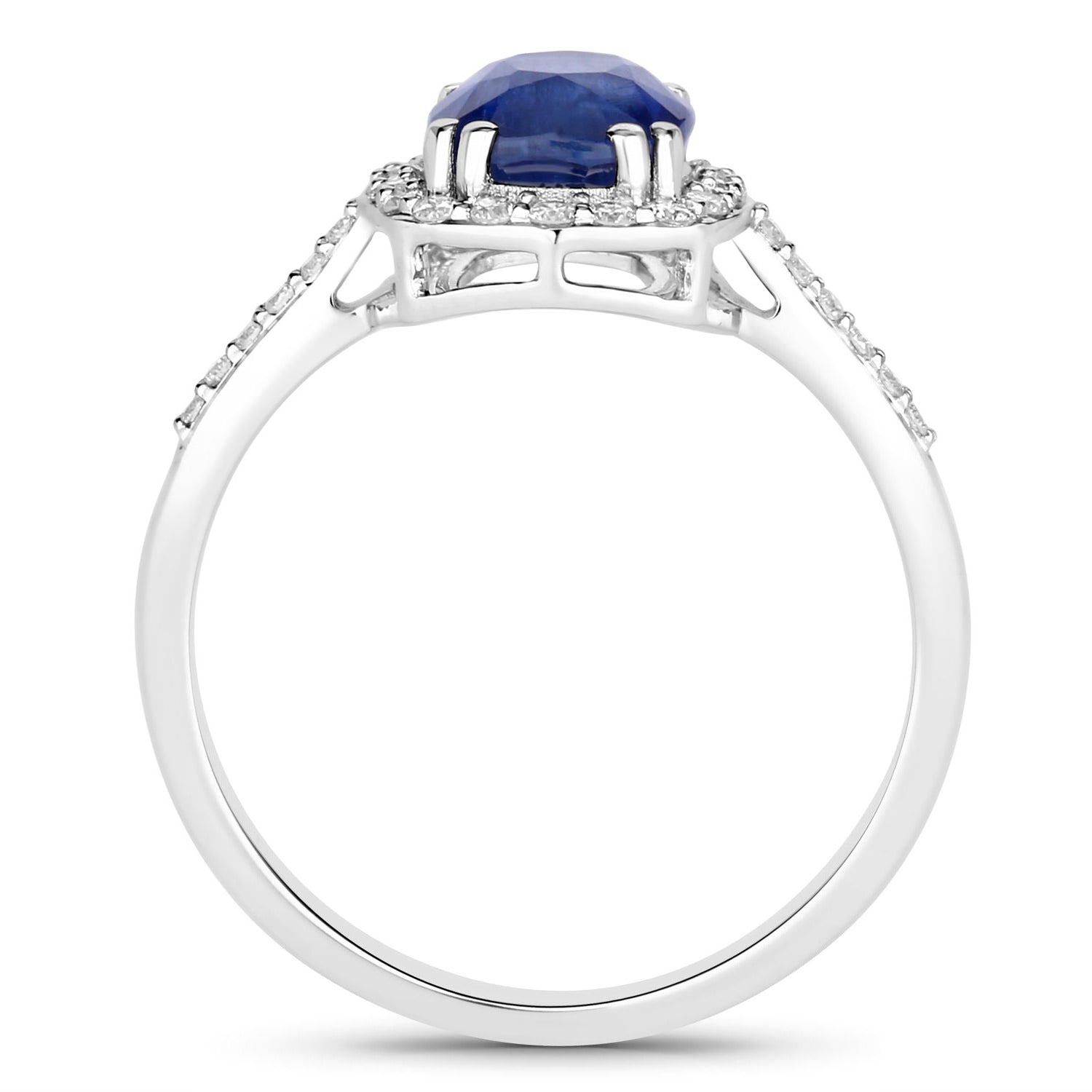 Blue Sapphire Ring With Diamonds 2.32 Carats 18K White Gold