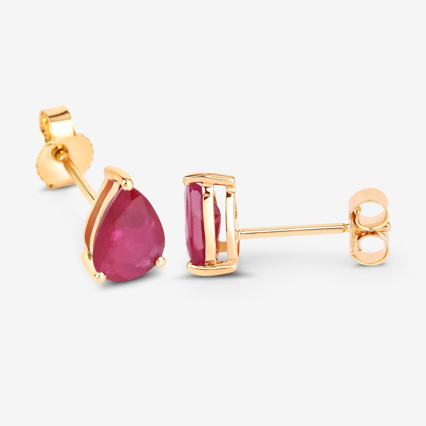 Ruby Stud Earrings 1.59 Carats 10K Yellow Gold