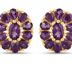 Floral Earrings Amethyst 3.82 Carats 18K Yellow Gold Plated Silver