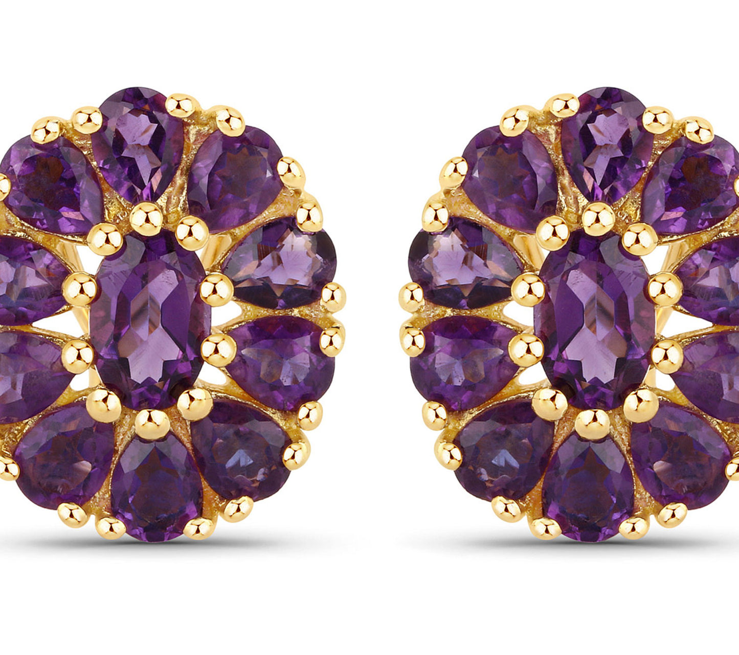 Floral Earrings Amethyst 3.82 Carats 18K Yellow Gold Plated Silver