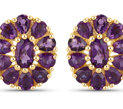 Floral Earrings Amethyst 3.82 Carats 18K Yellow Gold Plated Silver