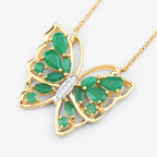 Emerald Butterfly Necklace White Zircon 2.52 Carats Gold Plated Silver