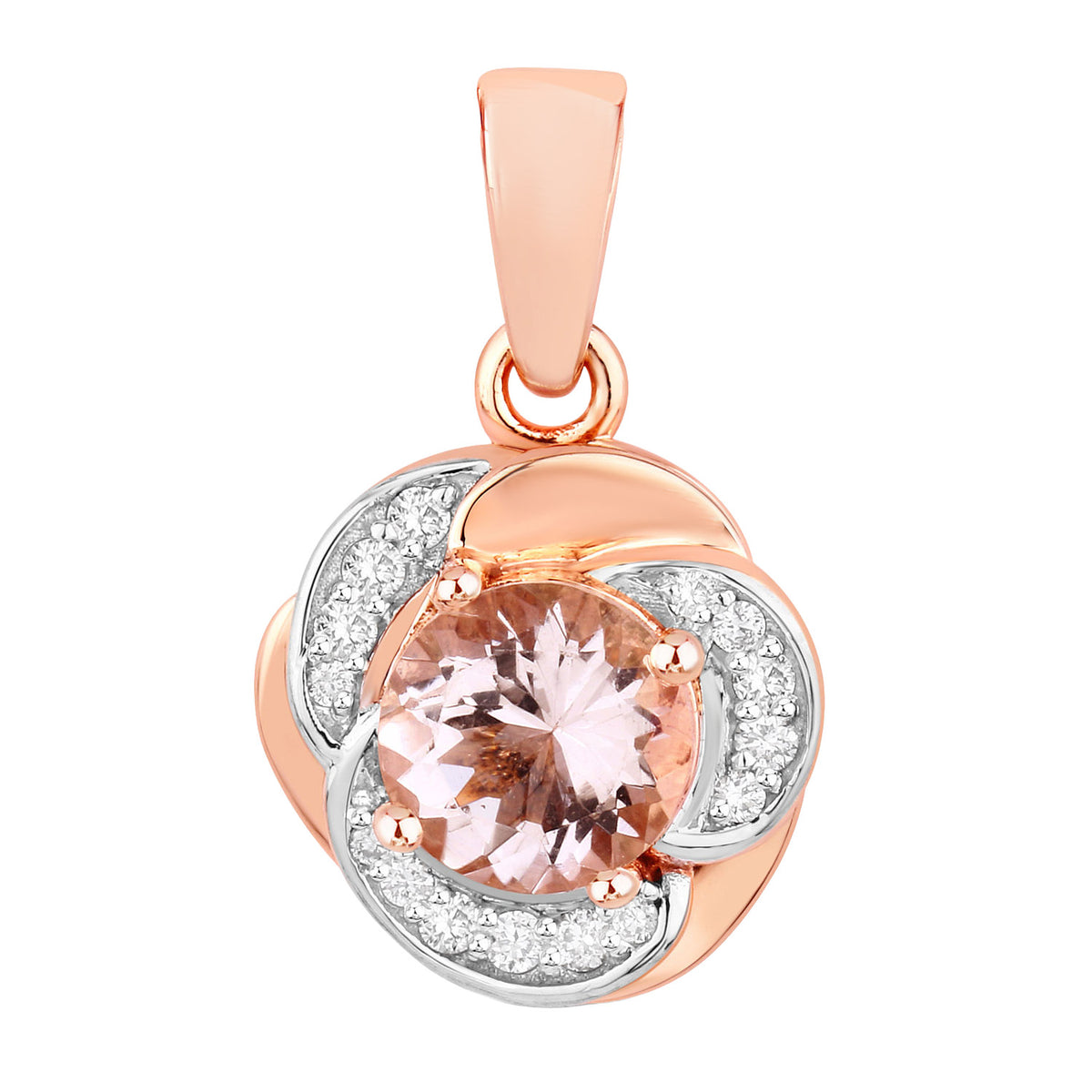 Morganite Flower Pendant With Diamonds 0.74 Carats 14K Rose Gold