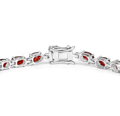 Red Garnet Tennis Bracelet 11.25 Carats Rhodium Plated Sterling Silver