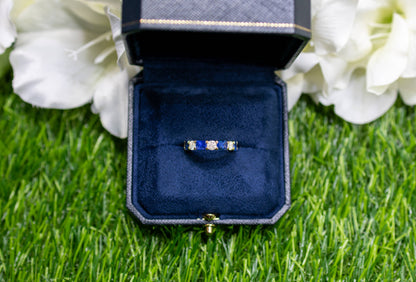 Blue Sapphires Diamonds Half Eternity Band Ring 3.29 Carats 18K Yellow Gold