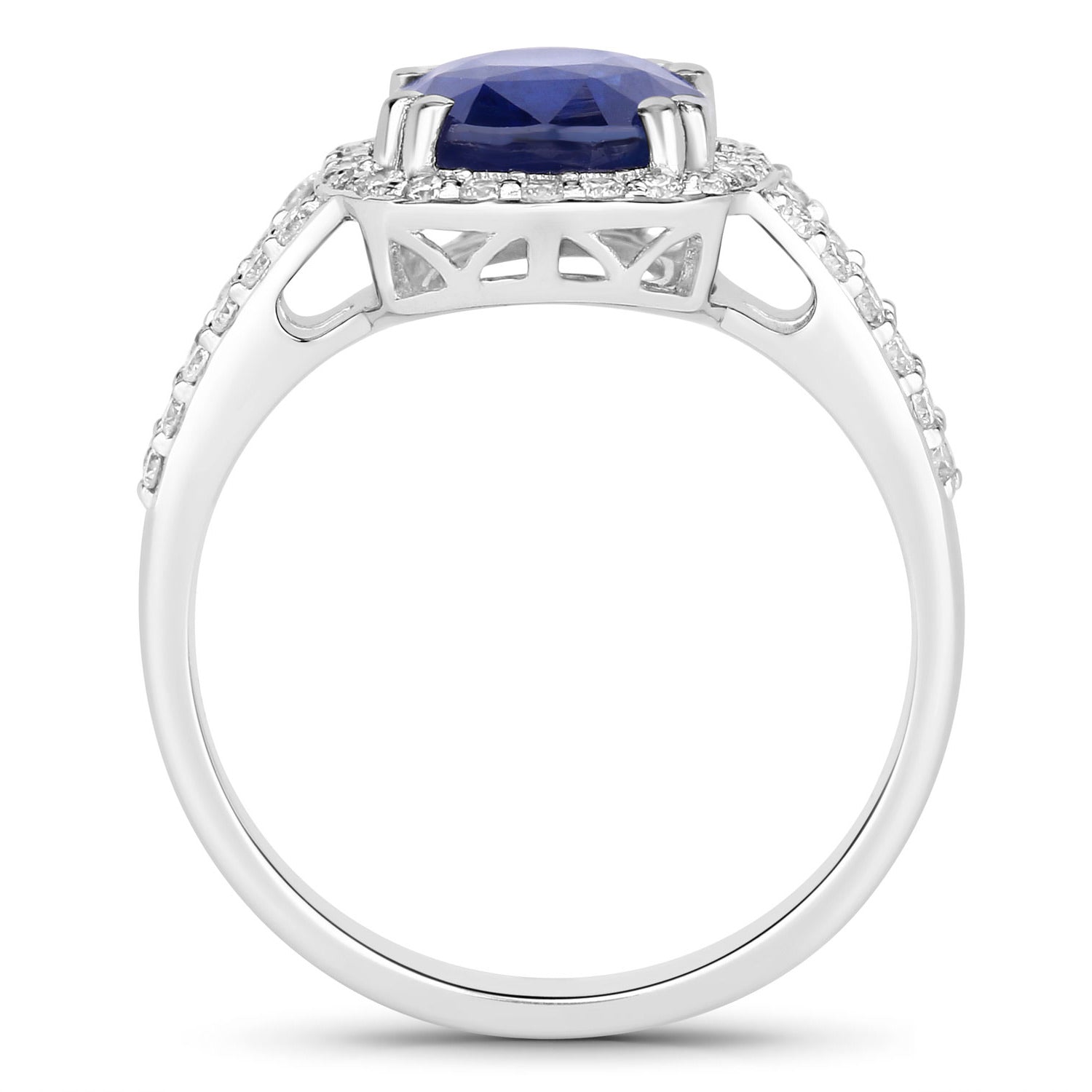 Blue Sapphire Ring With Diamonds 3.52 Carats 18K White Gold
