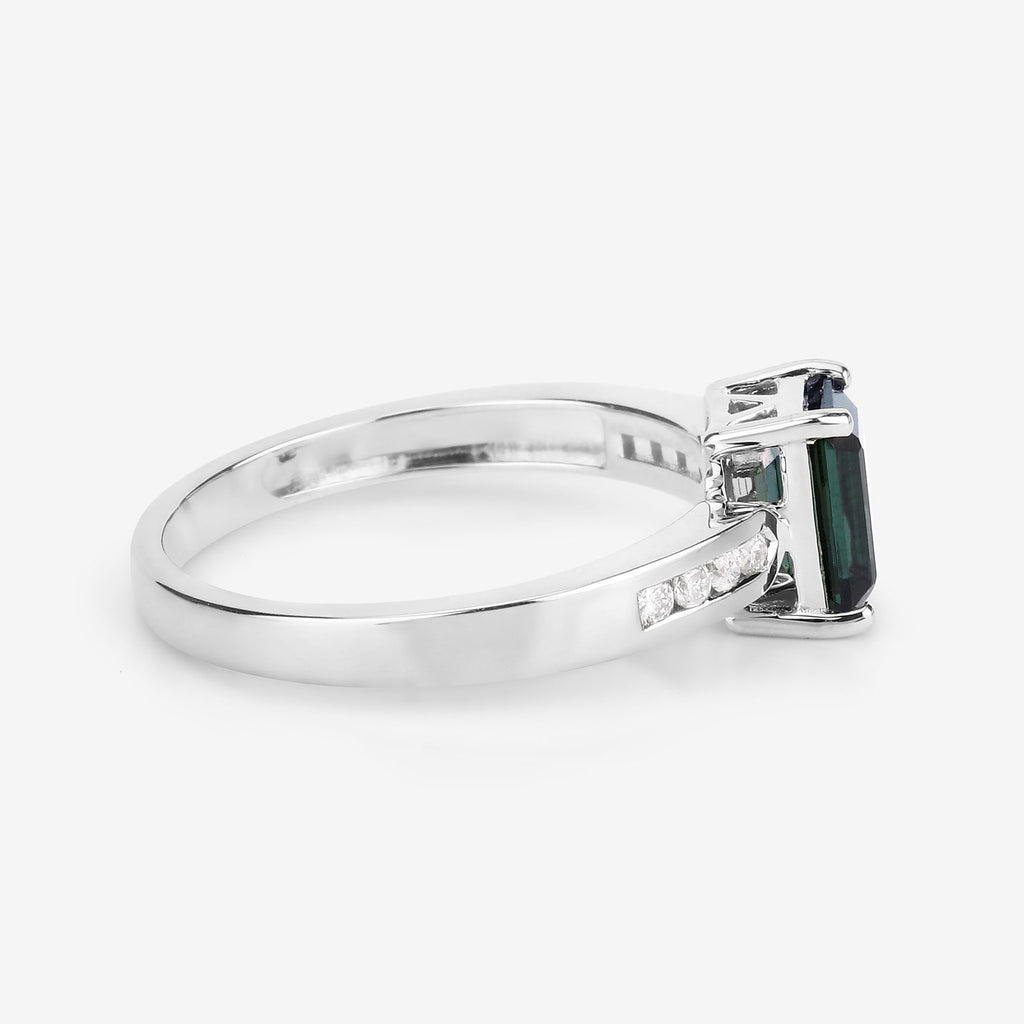 Green Tourmaline Ring With Diamonds 1.16 Carats 14K White Gold