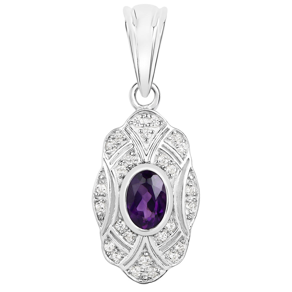 Amethyst Pendant With White Topaz 0.5 Carats Sterling Silver