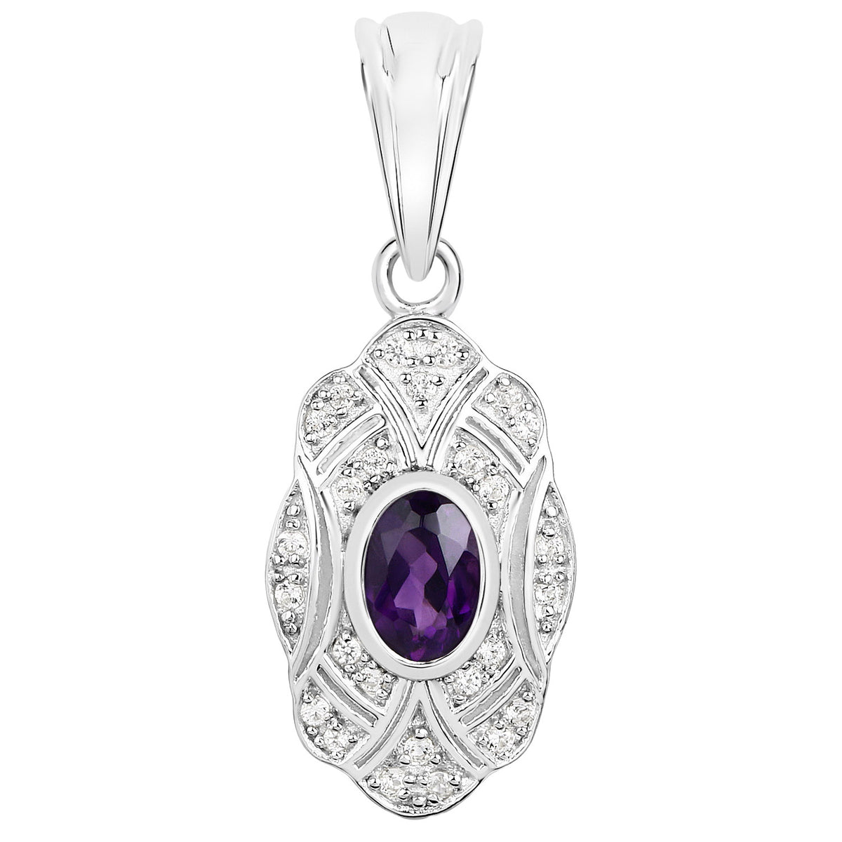 Amethyst Pendant With White Topaz 0.5 Carats Sterling Silver