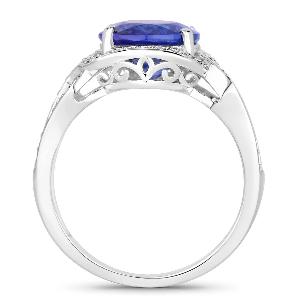 Tanzanite Ring With Diamonds 4.16 Carats 14K White Gold