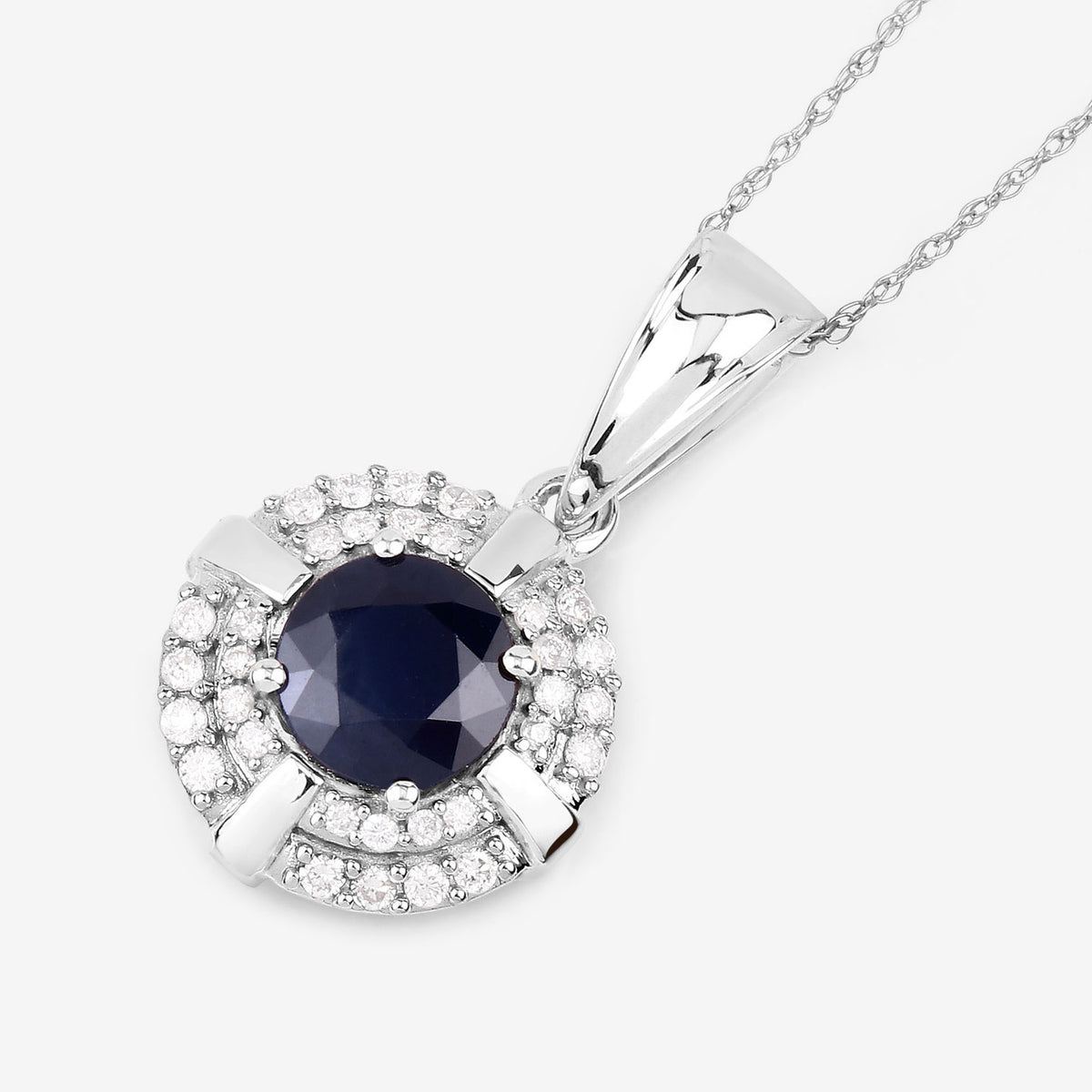 Blue Sapphire Pendant With Diamonds 1.66 Carats 10K White Gold