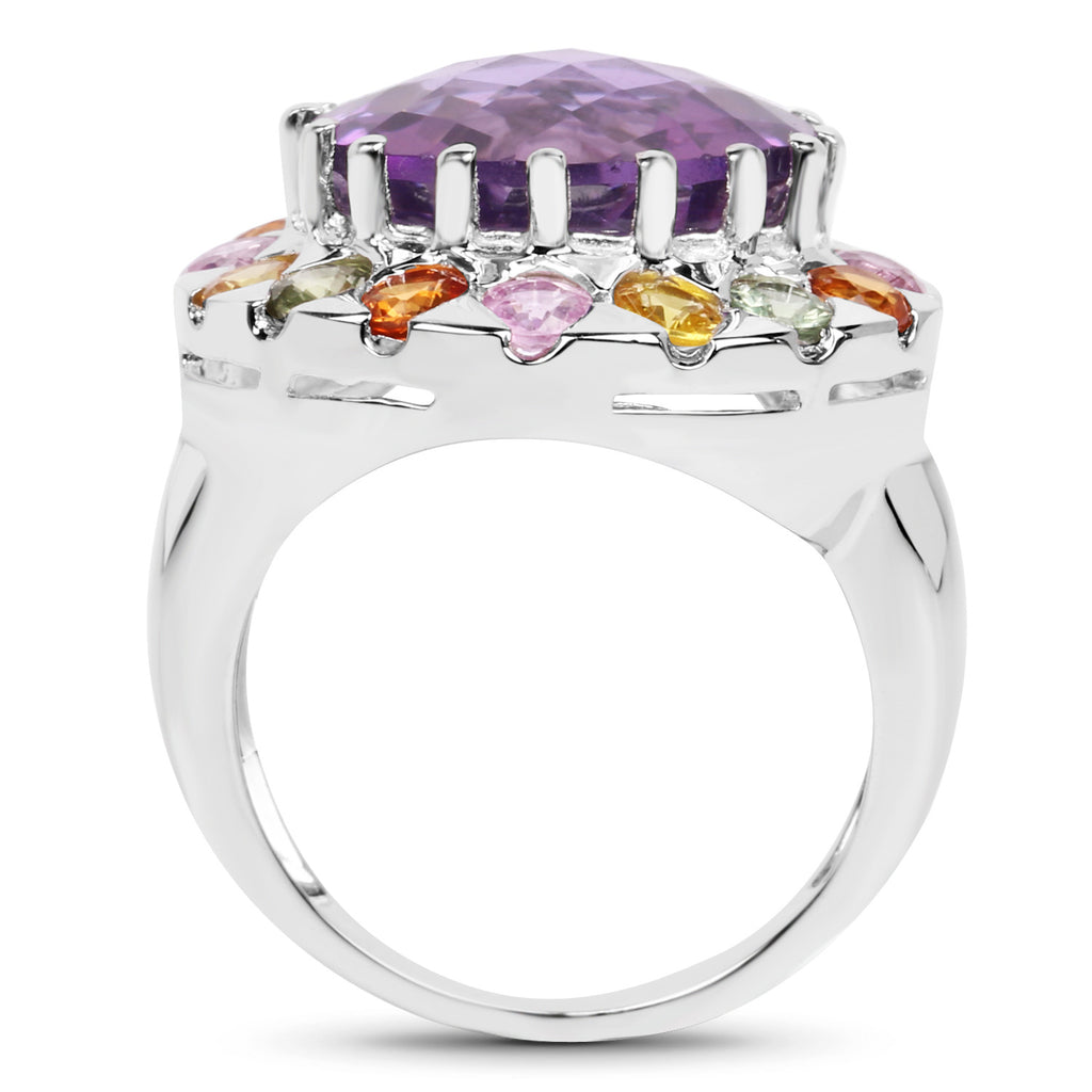 Amethyst Ring With Multicolor Sapphire 10.1 Carats Sterling Silver