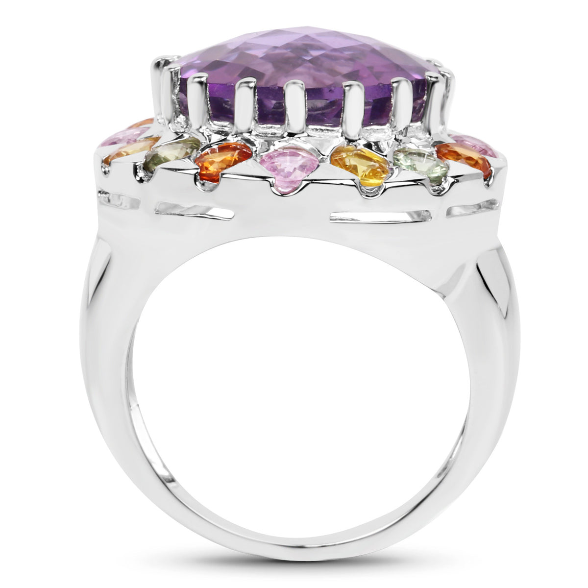 Amethyst Ring With Multicolor Sapphire 10.1 Carats Sterling Silver