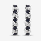 Blue Sapphire Hoop Earrings With White Topaz 1.24 Carats Sterling Silver