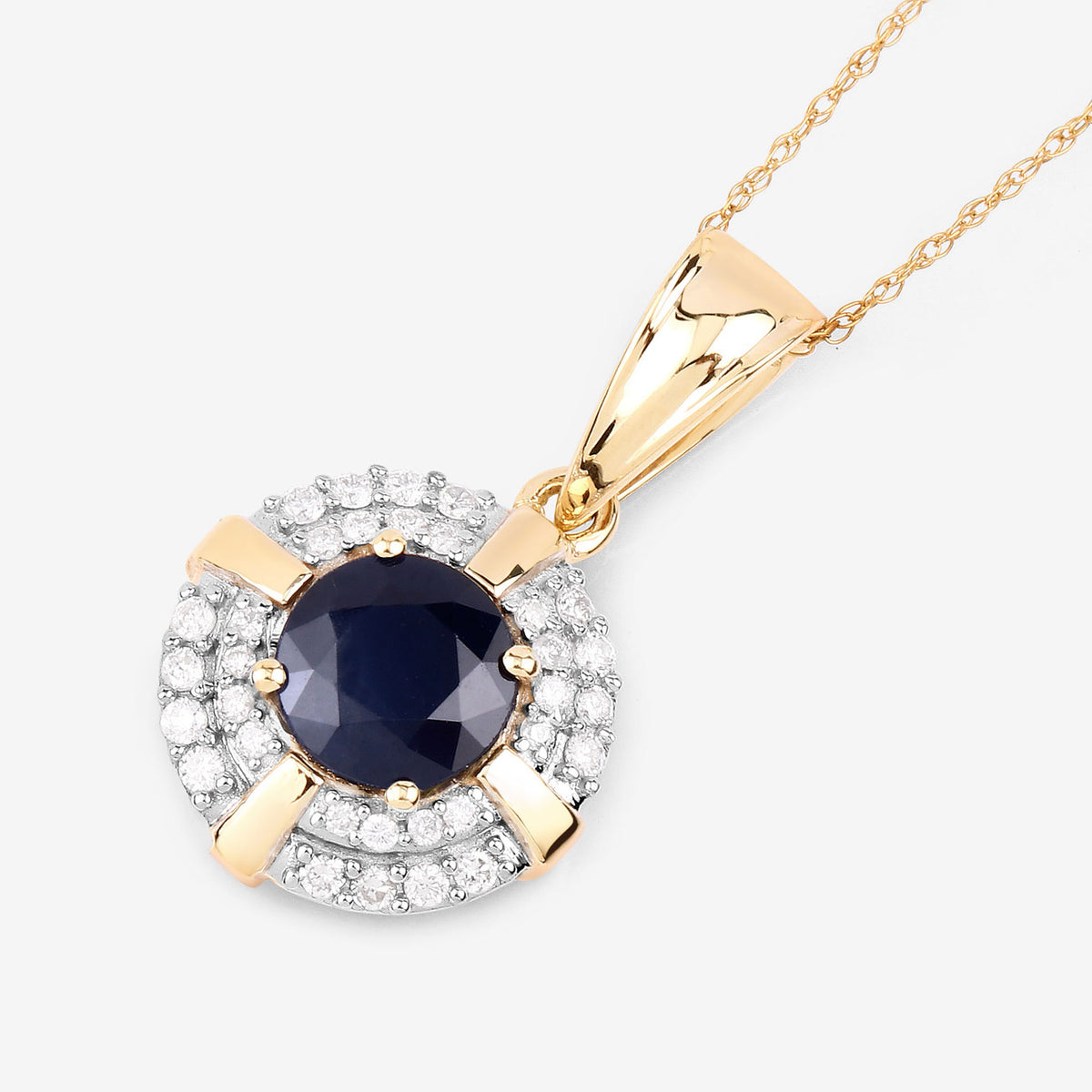 Blue Sapphire Pendant With Diamonds 1.66 Carats 10K Yellow Gold