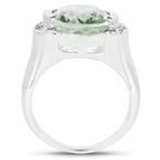 Green Amethyst Ring With White Topaz 8.08 Carats Sterling Silver