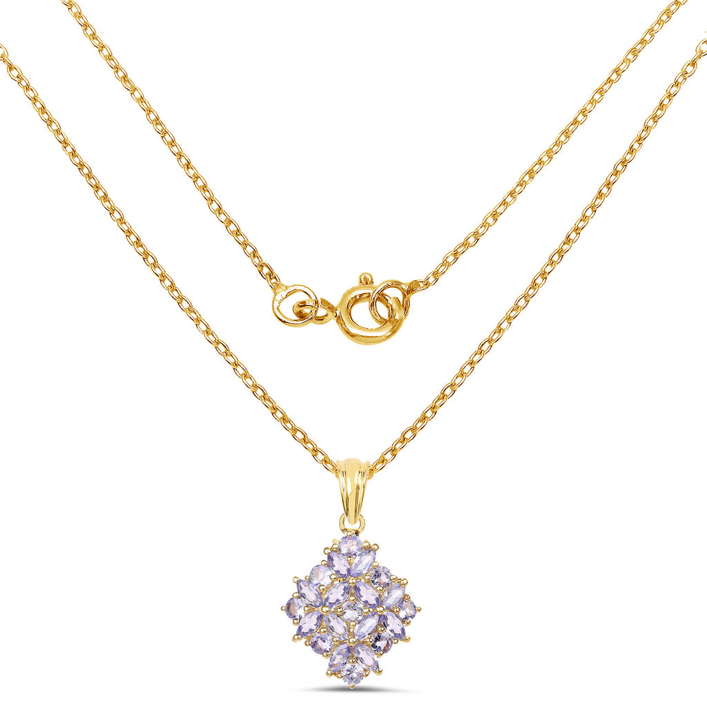 Tanzanite Flower Pendant 2.54 Carats Gold Plated Silver