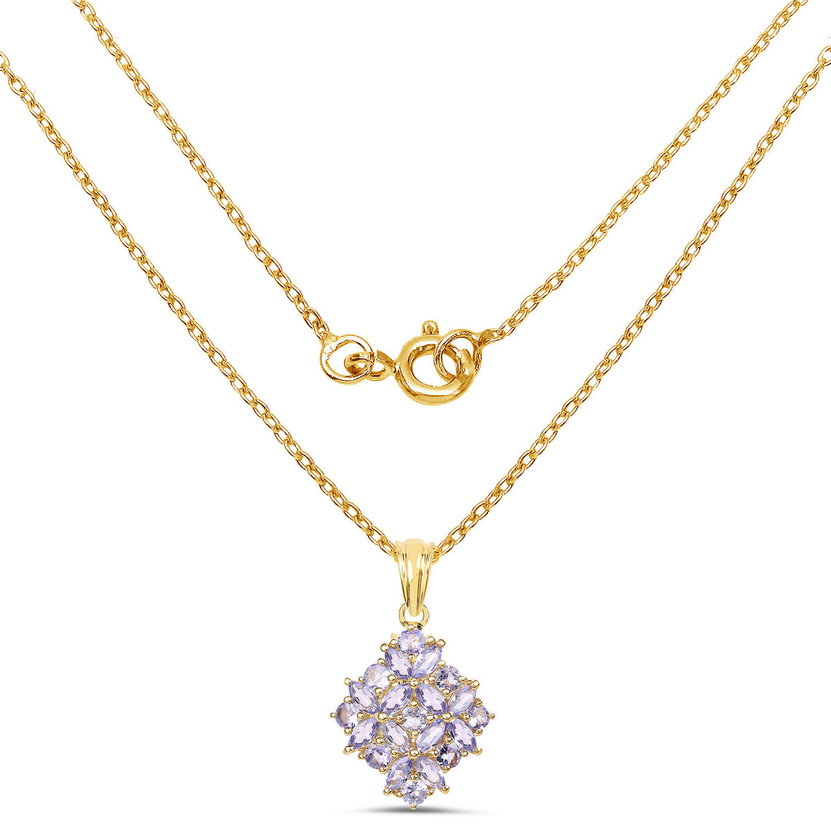 Tanzanite Flower Pendant 2.54 Carats Gold Plated Silver