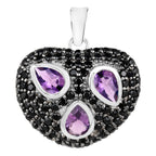 Amethyst Heart Pendant With Black Spinel 3.16 Carats Sterling Silver