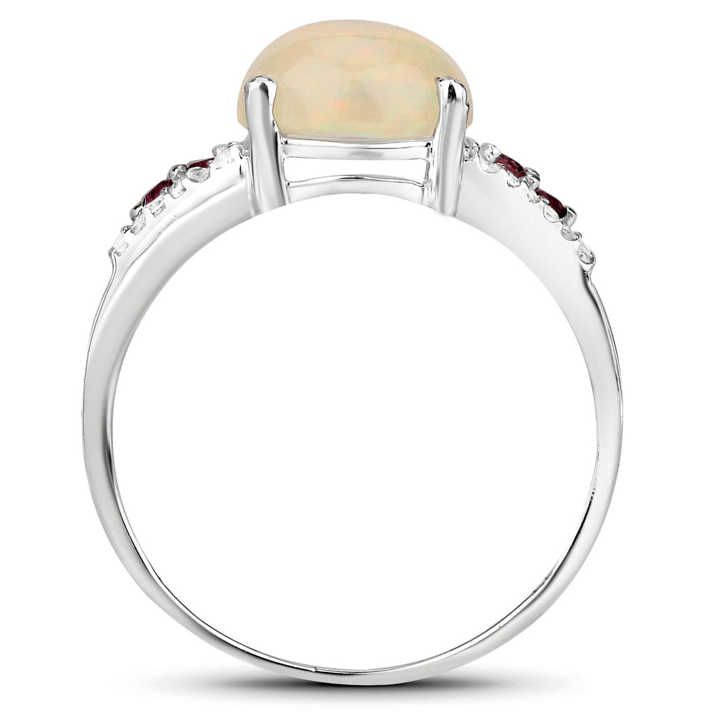 Ethiopian Opal Ring With Pink Tourmaline 1.98 Carats Sterling Silver