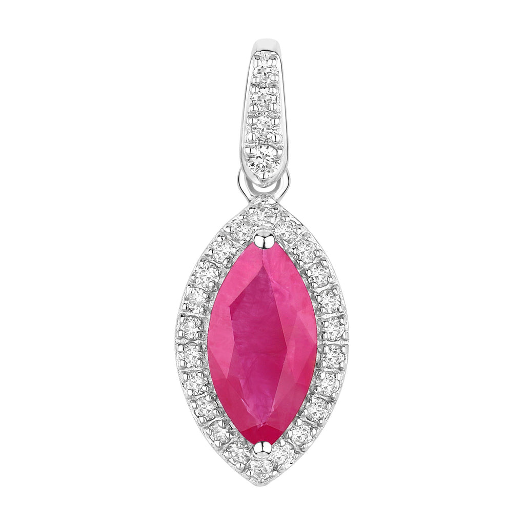 Ruby Pendant With Diamonds 1.57 Carats 14K White Gold