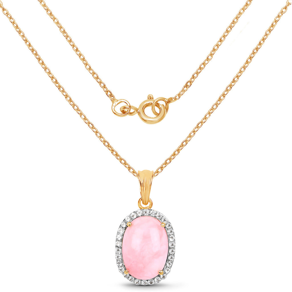 Pink Opal Pendant With White Topaz 11.7 Carats Gold Plated Silver