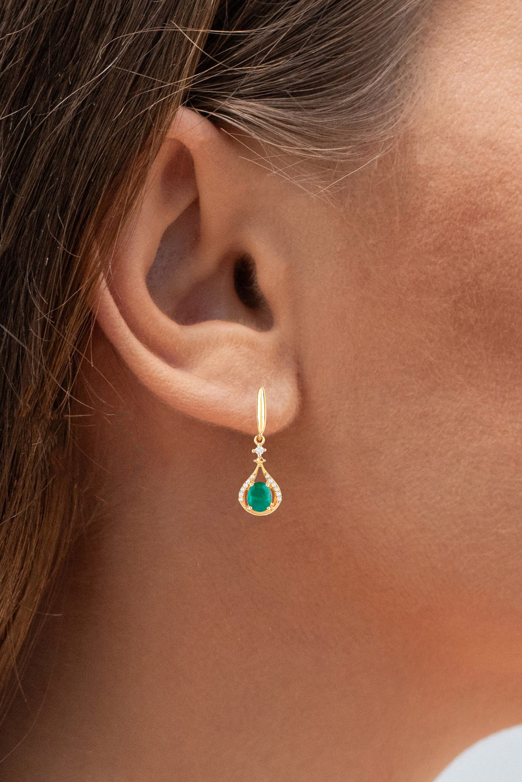 Natural Emerald Earrings With Diamonds 0.66 Carats 14K Yellow Gold