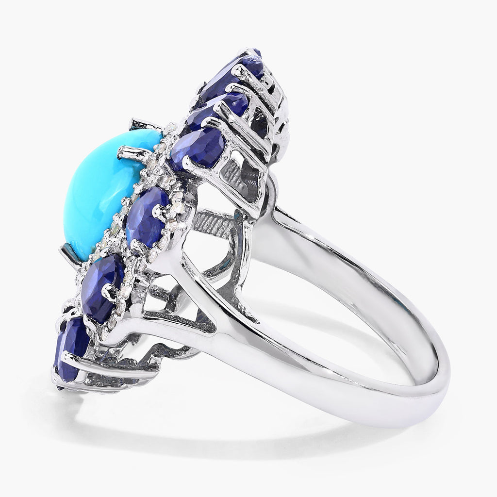 Turquoise Ring With Kyanite 9.58 Carats Sterling Silver