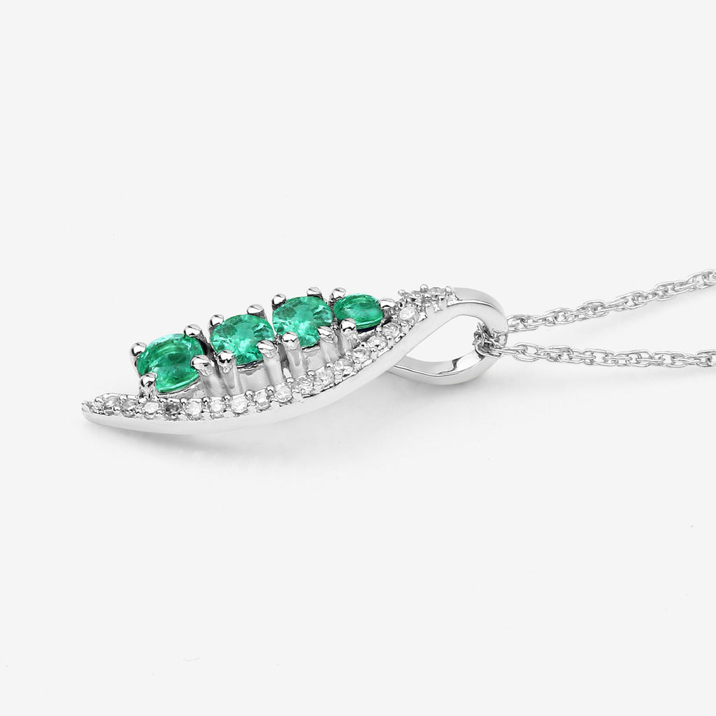 Zambian Emerald Pendant With Diamonds 0.26 Carats 14K White Gold