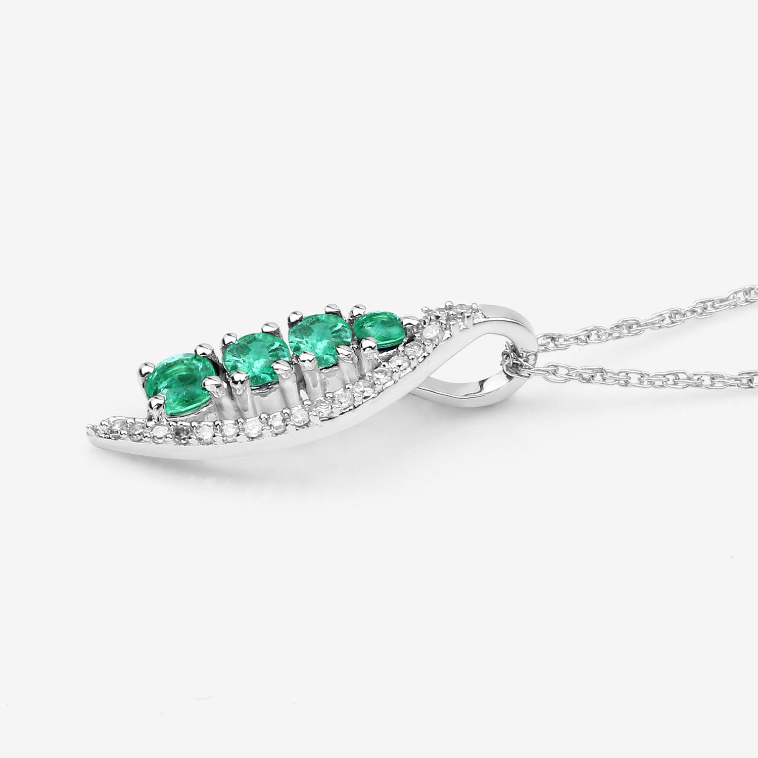 Zambian Emerald Pendant With Diamonds 0.26 Carats 14K White Gold