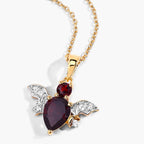 Garnet Bat Pendant With White Topaz 1.55 Carats Gold Plated Silver