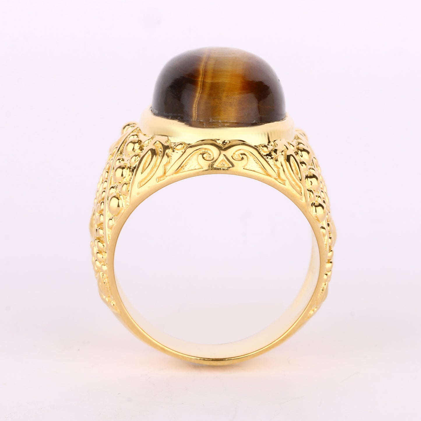 Tiger Eye  Ring 12.5 Carats Gold Plated Silver