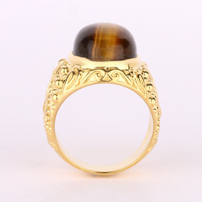 Tiger Eye  Ring 12.5 Carats Gold Plated Silver