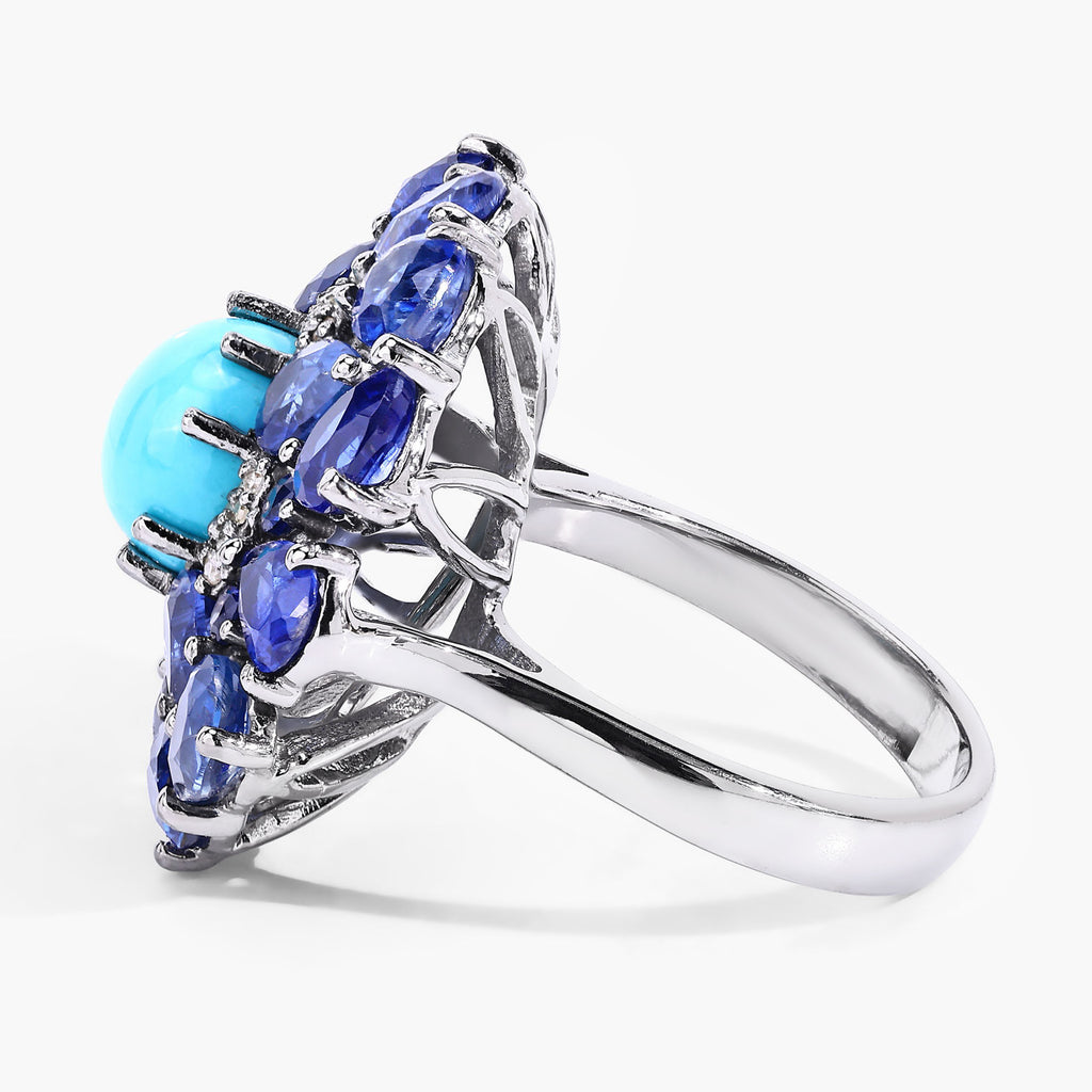 Natural Mixed Gemstones Ring 8.92 Carats Sterling Silver
