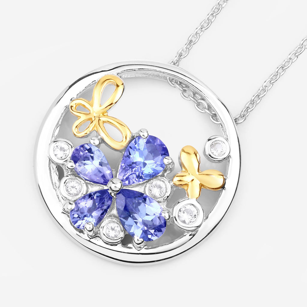 Tanzanite Butterfly Pendant With White Topaz 1.24 Carats Sterling Silver