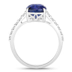 Blue Sapphire Ring With Diamonds 3.82 Carats 18K White Gold