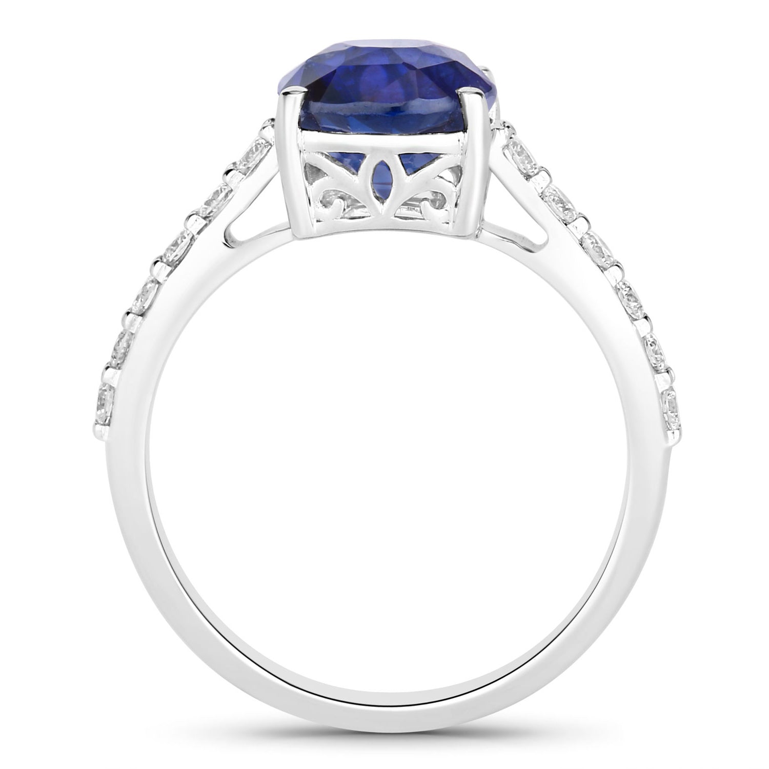 Blue Sapphire Ring With Diamonds 3.82 Carats 18K White Gold